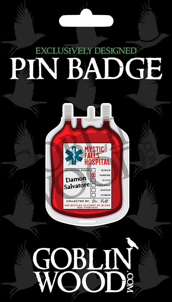 Damon Blood Bag Acrylic Pin Badge - TVD Inspired