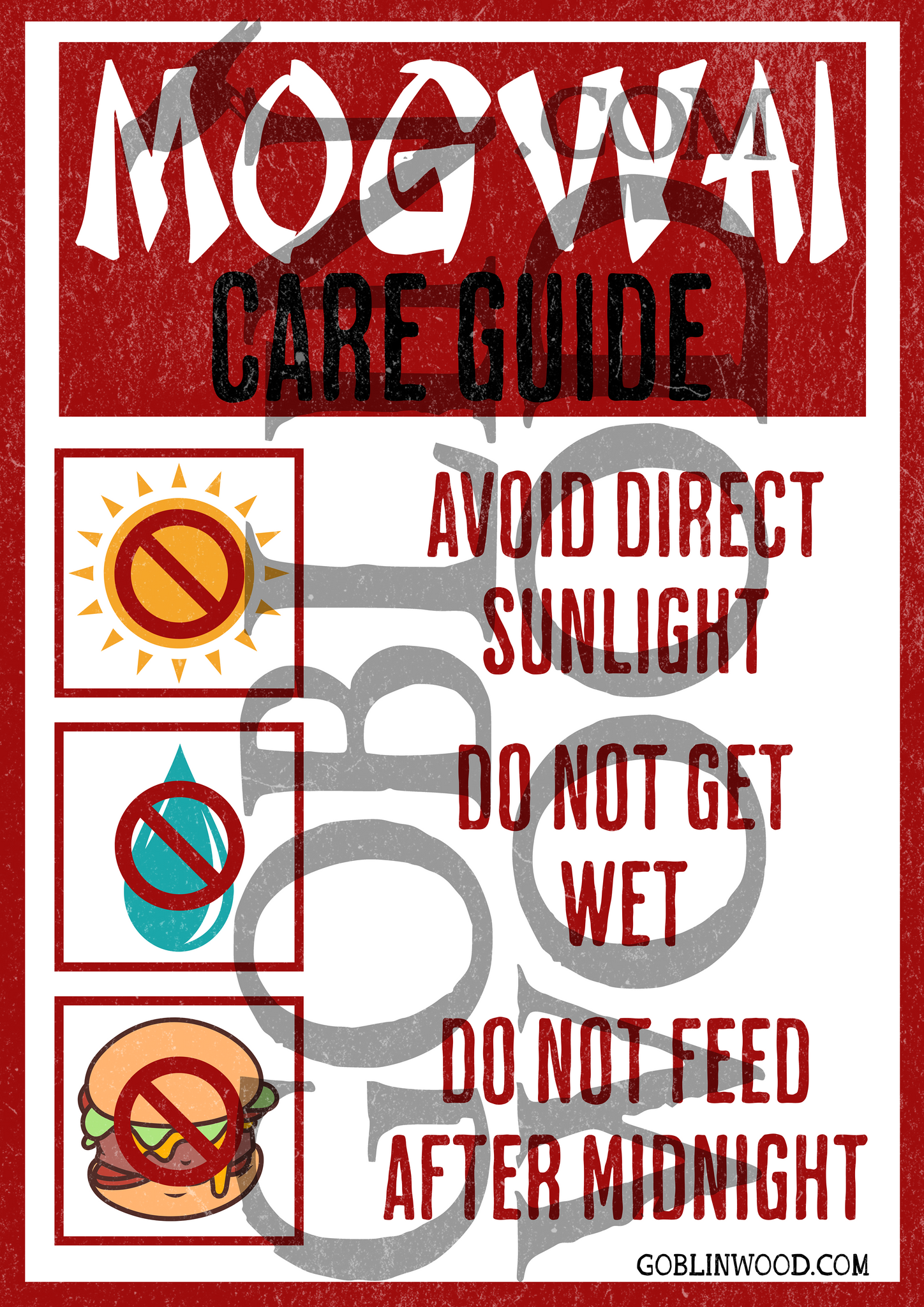 Mogwai Care Guide Plaque - Gremlins Inspired - Goblin Wood Exclusive