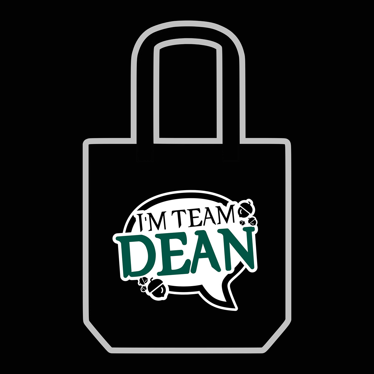 I'm Team Dean Speech Bubble Tote Bag Black - Supernatural Inspired - Goblin Wood Exclusive