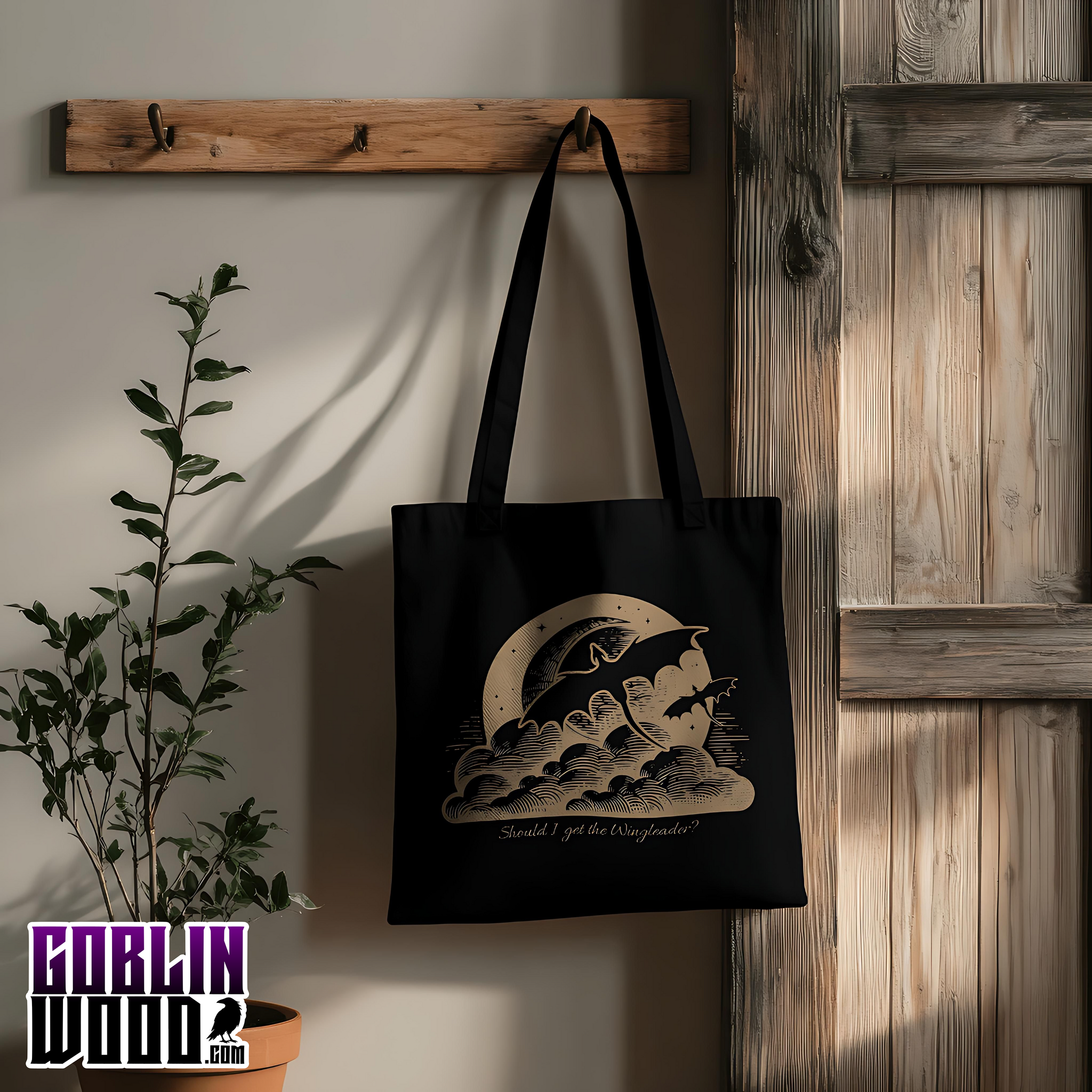 Shall I? - Black Tote Bag - Fourth Wing Inspired - Goblin Wood Exclusive