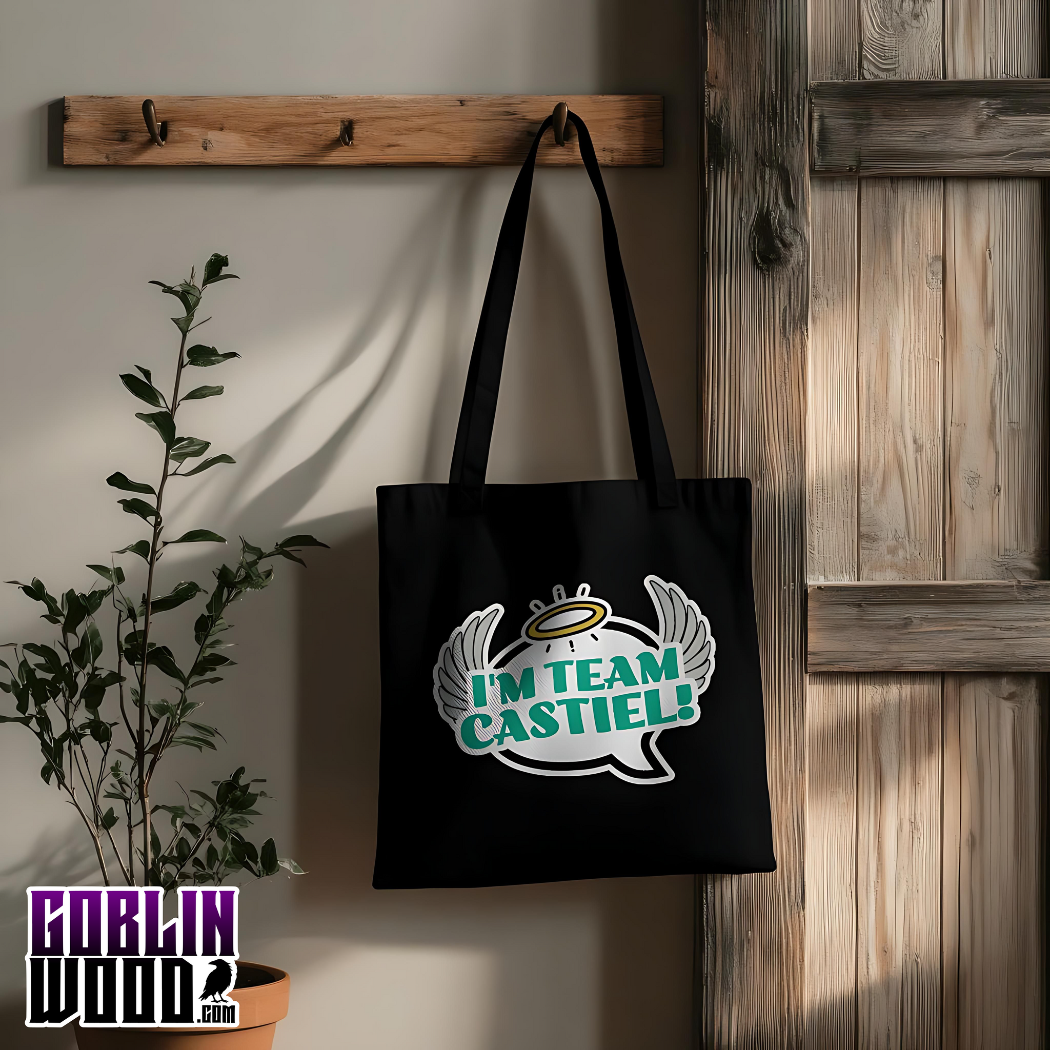 I'm Team Castiel! - Black Speech Bubble Tote Bag - Supernatural Inspired - Goblin Wood Exclusive