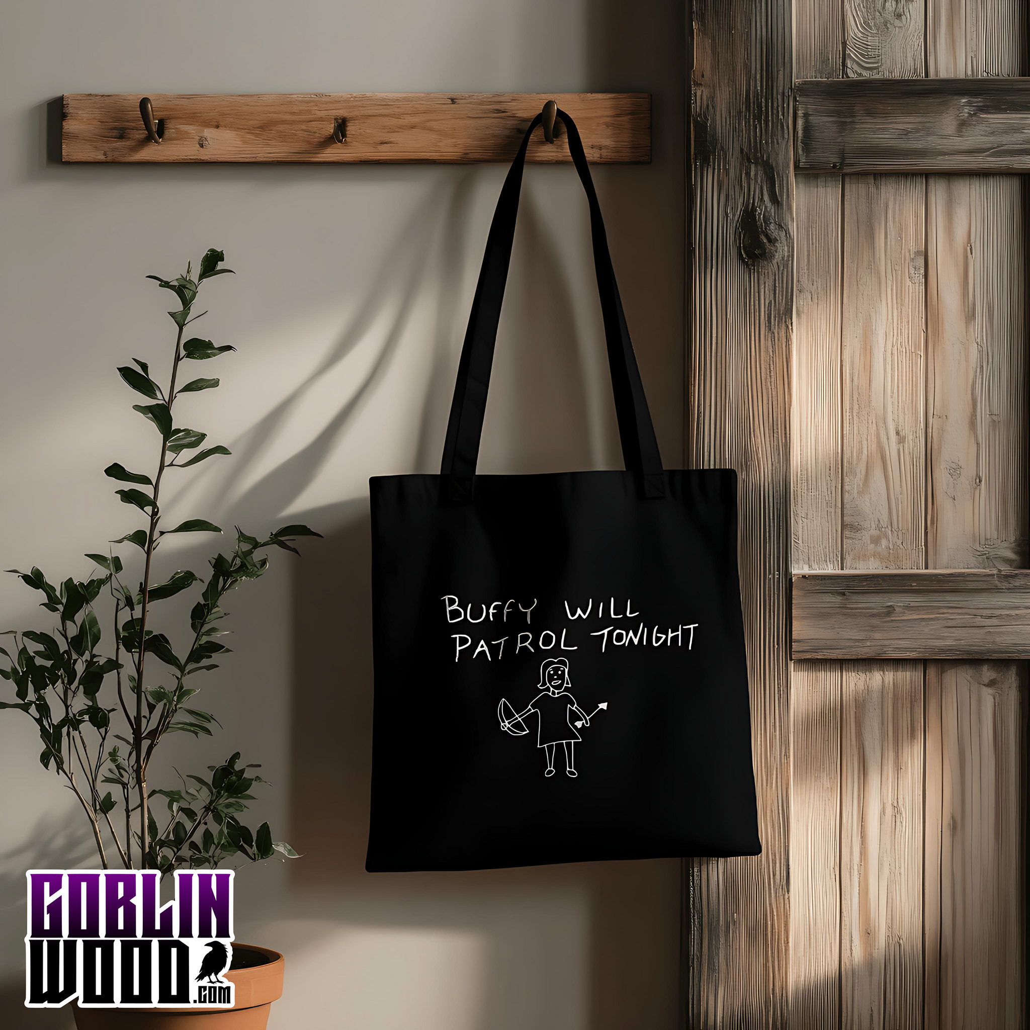 Patrol - Black Tote Bag - Buffy Inspired - Goblin Wood Exclusive