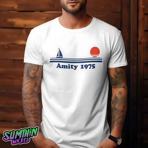 Postcard - White Premium T-Shirt - Jaws Inspired - Sumthin Wicked Exclusive