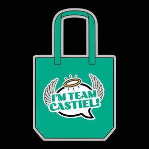 I'm Team Castiel! Speech Bubble Tote Bag Teal - Supernatural Inspired - Goblin Wood Exclusive