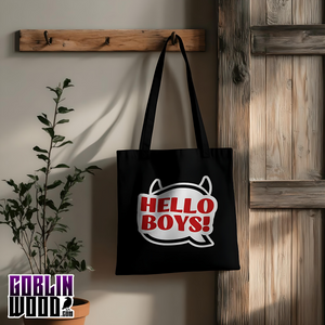 Hello Boys! - Black Speech Bubble Tote Bag - Supernatural Inspired - Goblin Wood Exclusive