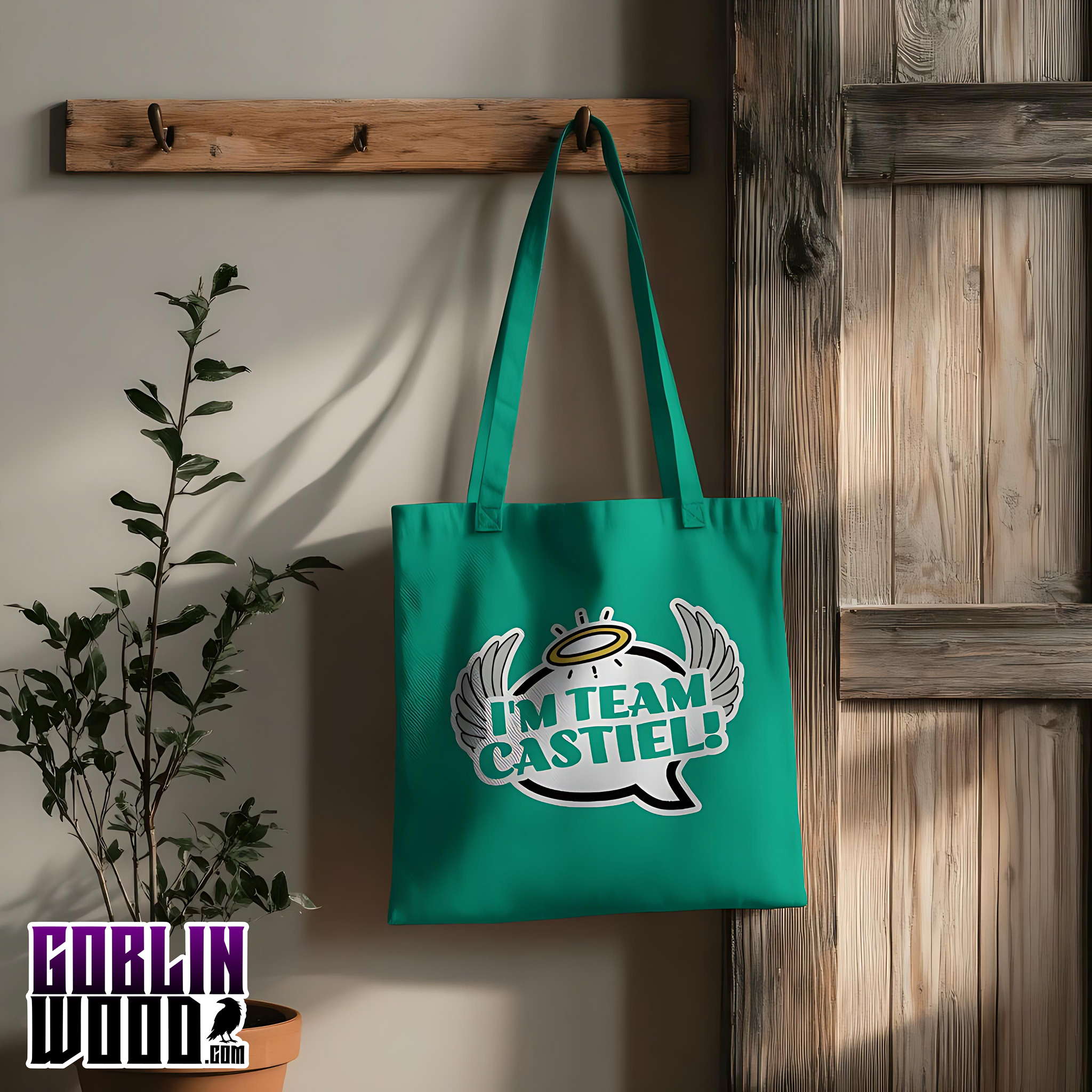 I'm Team Castiel! - Teal Speech Bubble Tote Bag - Supernatural Inspired - Goblin Wood Exclusive