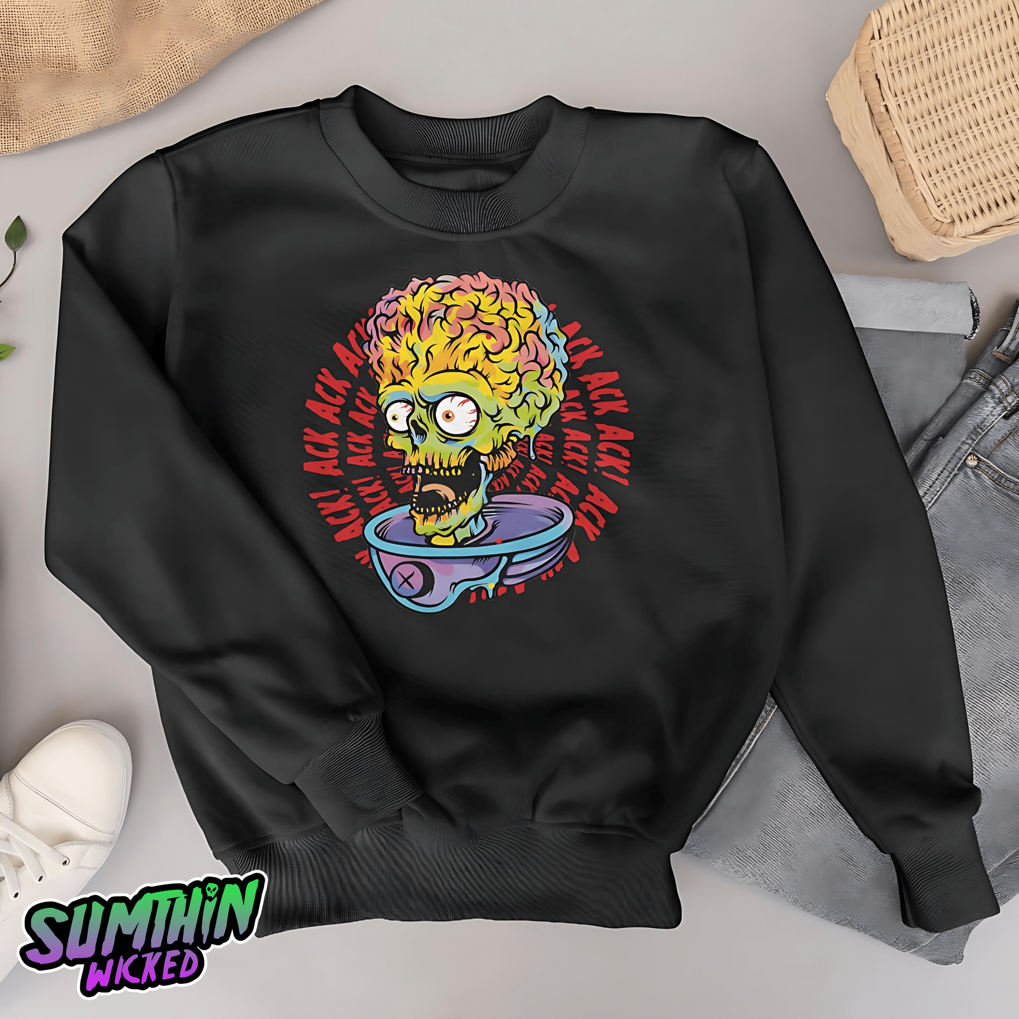 Ack Ack Ack! - Premium Crew Neck Sweatshirt - Mars Attacks! Inspired - Sumthin Wicked Exclusive - Goblin Wood