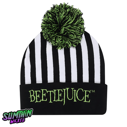 Beetlejuice - Pom Pom Knitted Beanie - Goblin Wood