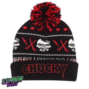 Chucky - Wanna Play? Pom Pom Knitted Beanie - Goblin Wood