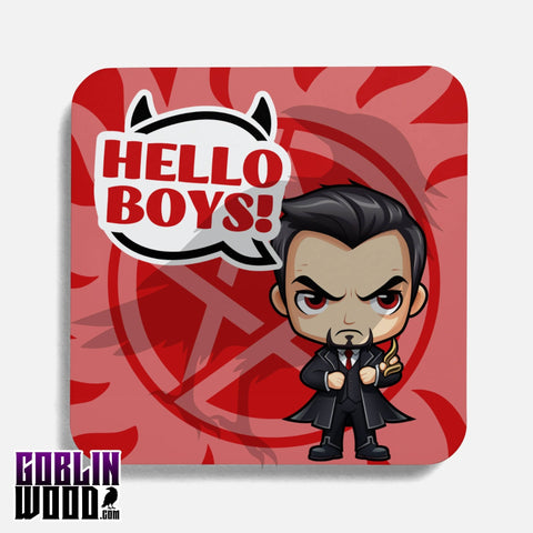 Crowley - Kawaii Speech Bubble Drinks Coaster - Supernatural Inspired - Goblin Wood Exclusive - Goblin Wood