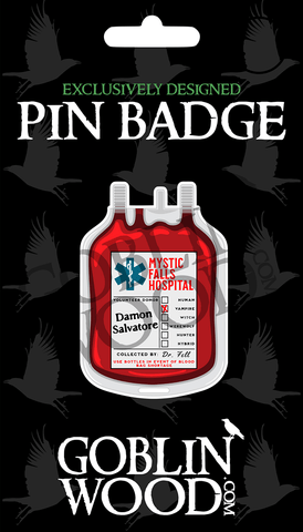 Damon Blood Bag Acrylic Pin Badge - TVD Inspired - Goblin Wood