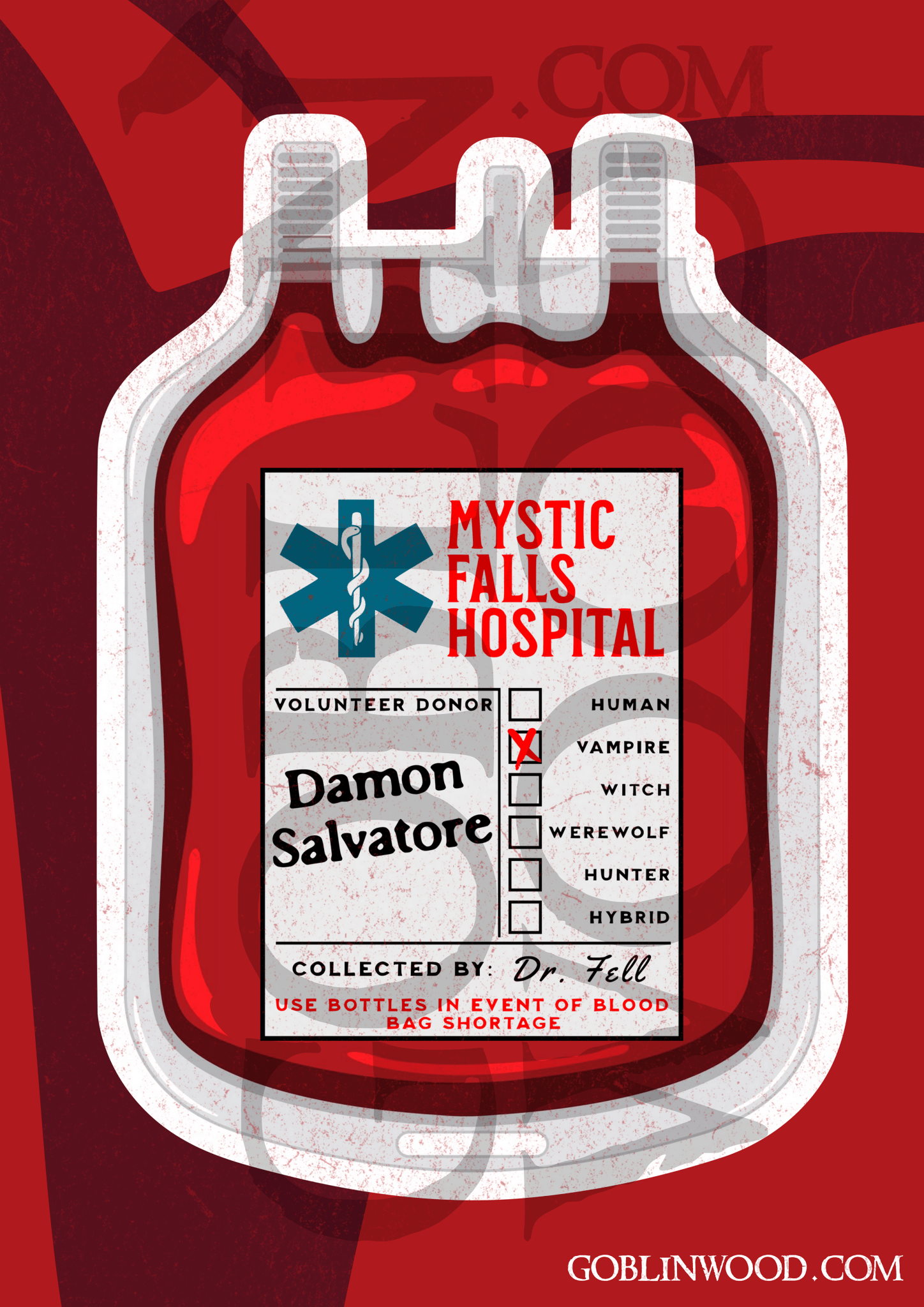 Damon Blood Bag Plaque - TVD Inspired - Goblin Wood Exclusive - Goblin Wood