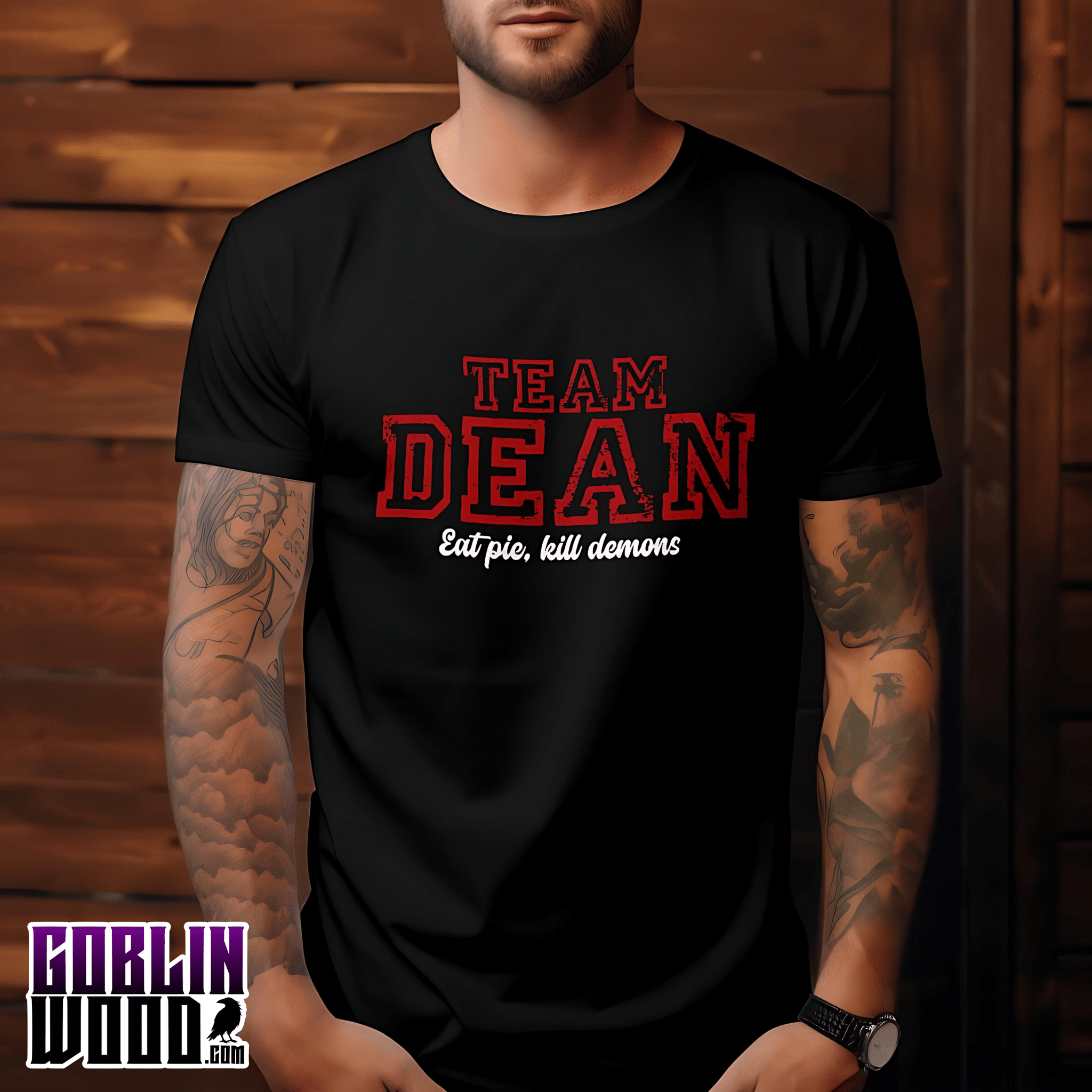 Dean - Black Varsity Premium T-Shirt - Supernatural Inspired - Goblin Wood Exclusive - Goblin Wood