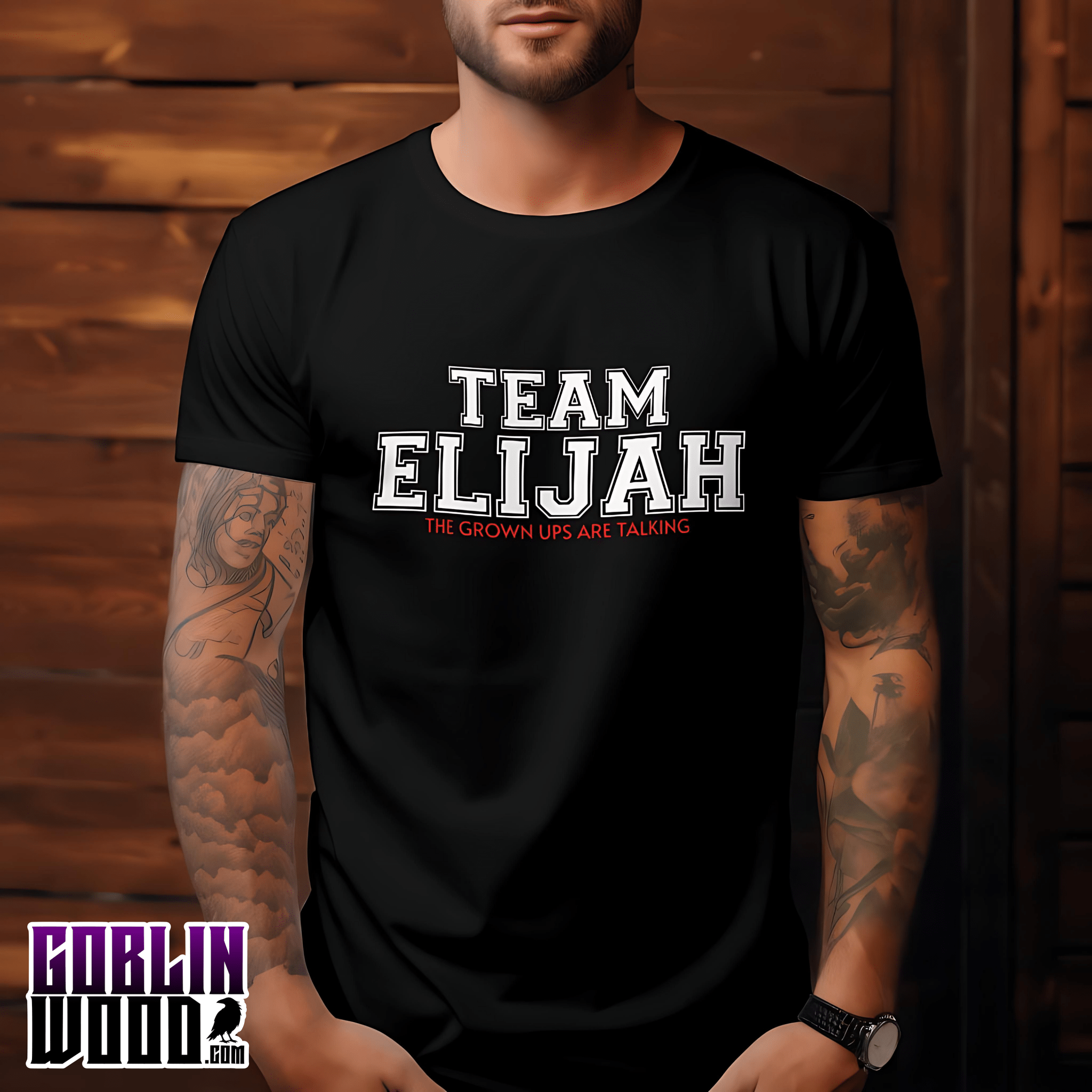 Elijah - Black Varsity Premium T-Shirt - Goblin Wood Exclusive - Goblin Wood