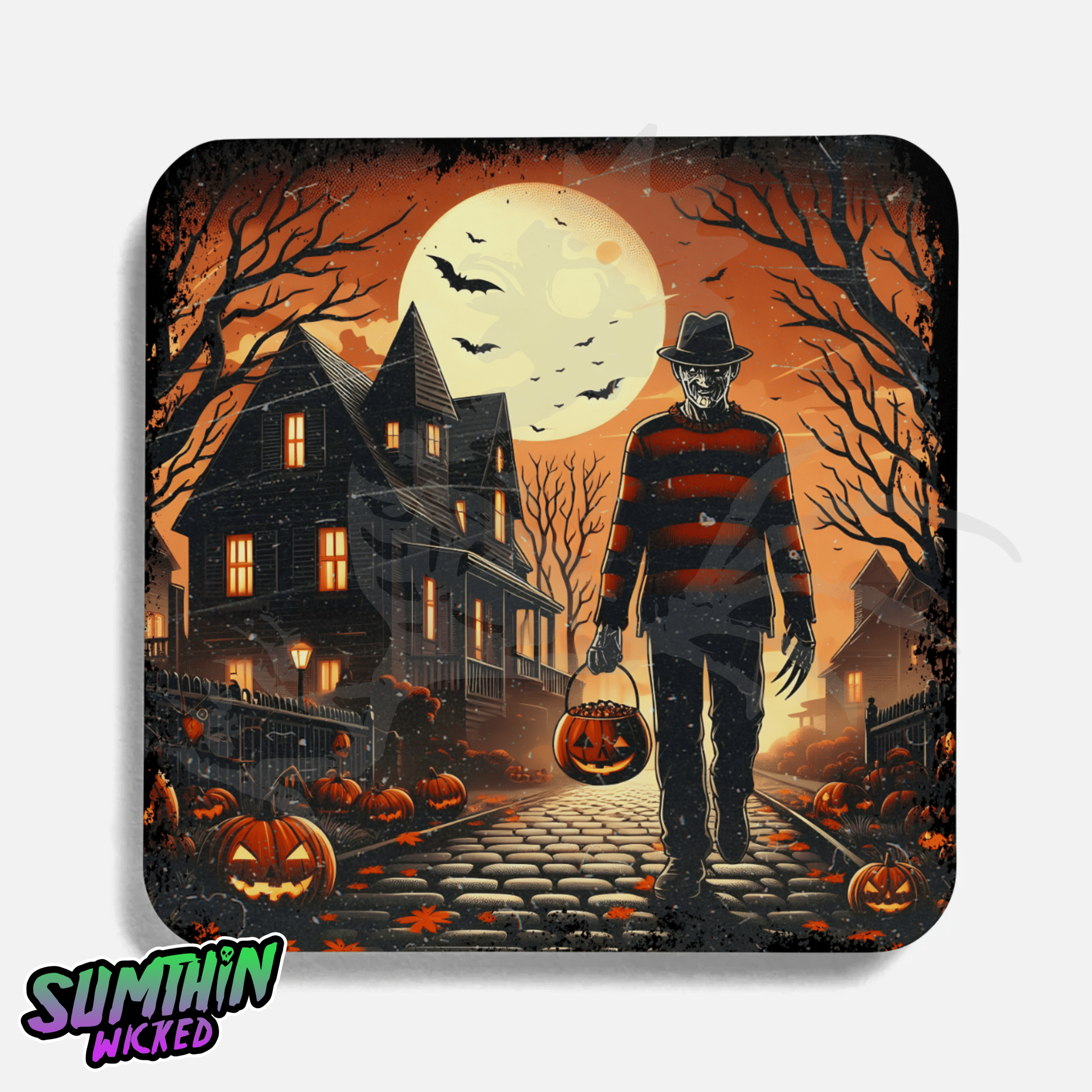 Freddy - Trick Or Treat Drinks Coaster - A Nightmare On Elm Street Inspired - Sumthin Wicked Exclusive - Goblin Wood