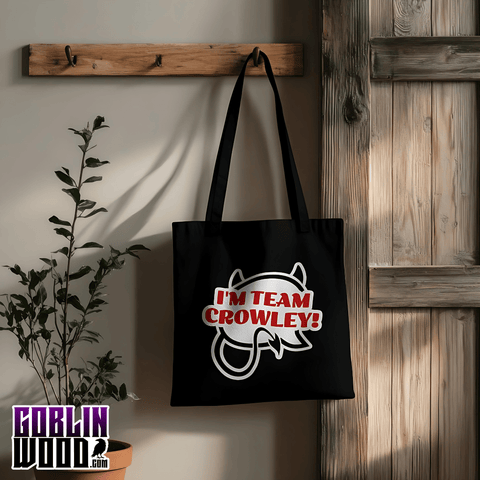 I'm Team Crowley! - Black Speech Bubble Tote Bag - Supernatural Inspired - Goblin Wood Exclusive - Goblin Wood