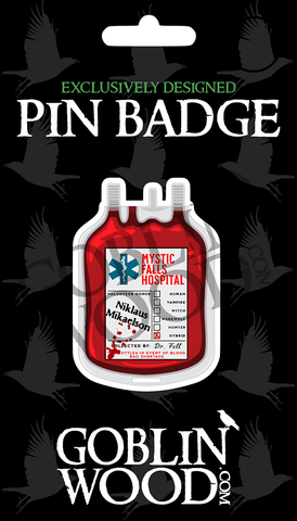 Klaus Blood Bag Acrylic Pin Badge - TVD Inspired - Goblin Wood