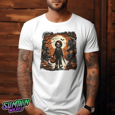 Let's Play - Trick Or Treat Hoody - White Premium T-Shirt - Child's Play Inspired - Sumthin Wicked Exclusive - Goblin Wood