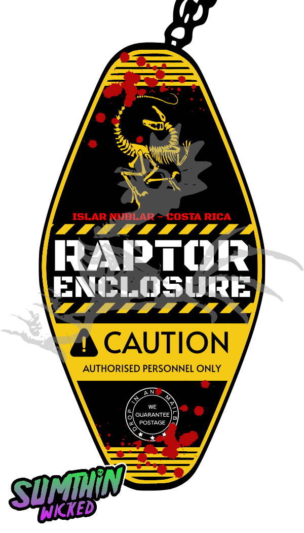 Muldoon - Raptor Enclosure - Acrylic Key Fob Keychain - Jurassic Park Inspired - Sumthin Wicked Exclusive - Goblin Wood