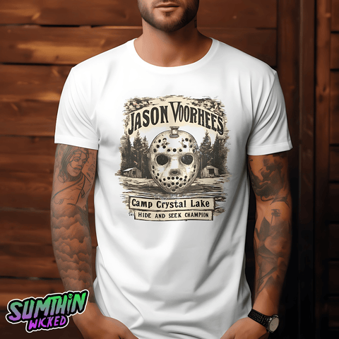 Peekaboo! - White Premium T-Shirt - Friday The 13th Inspired - Sumthin Wicked Exclusive - Goblin Wood