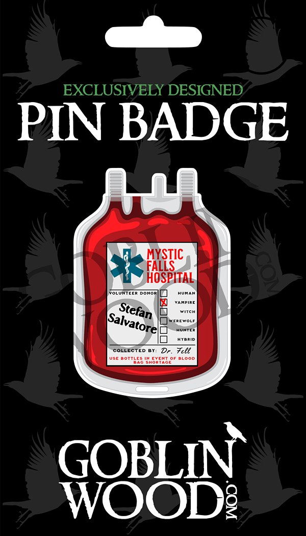 Stefan Blood Bag Acrylic Pin Badge - TVD Inspired - Goblin Wood