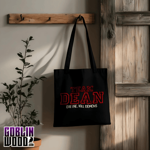 Team Dean - Black Varsity Tote Bag - Supernatural Inspired - Goblin Wood Exclusive - Goblin Wood