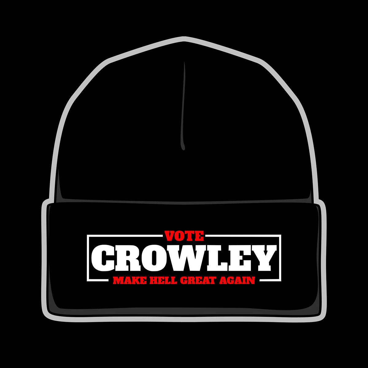 Vote Crowley Black Embroidered Beanie - Supernatural Inspired - Goblin Wood Exclusive - Goblin Wood